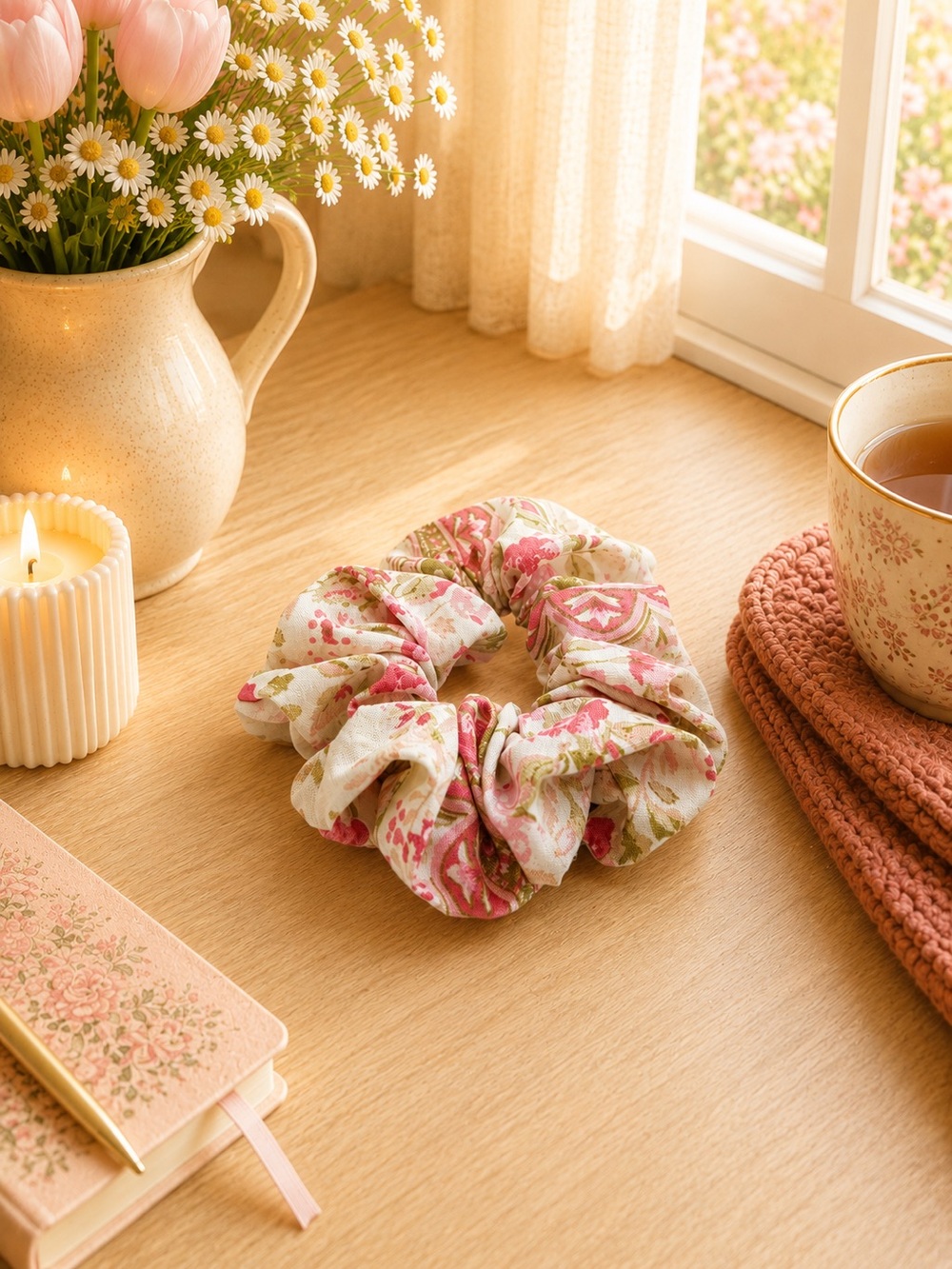 Romantic Floral and Paisley Cotton Scrunchie - Standard Size